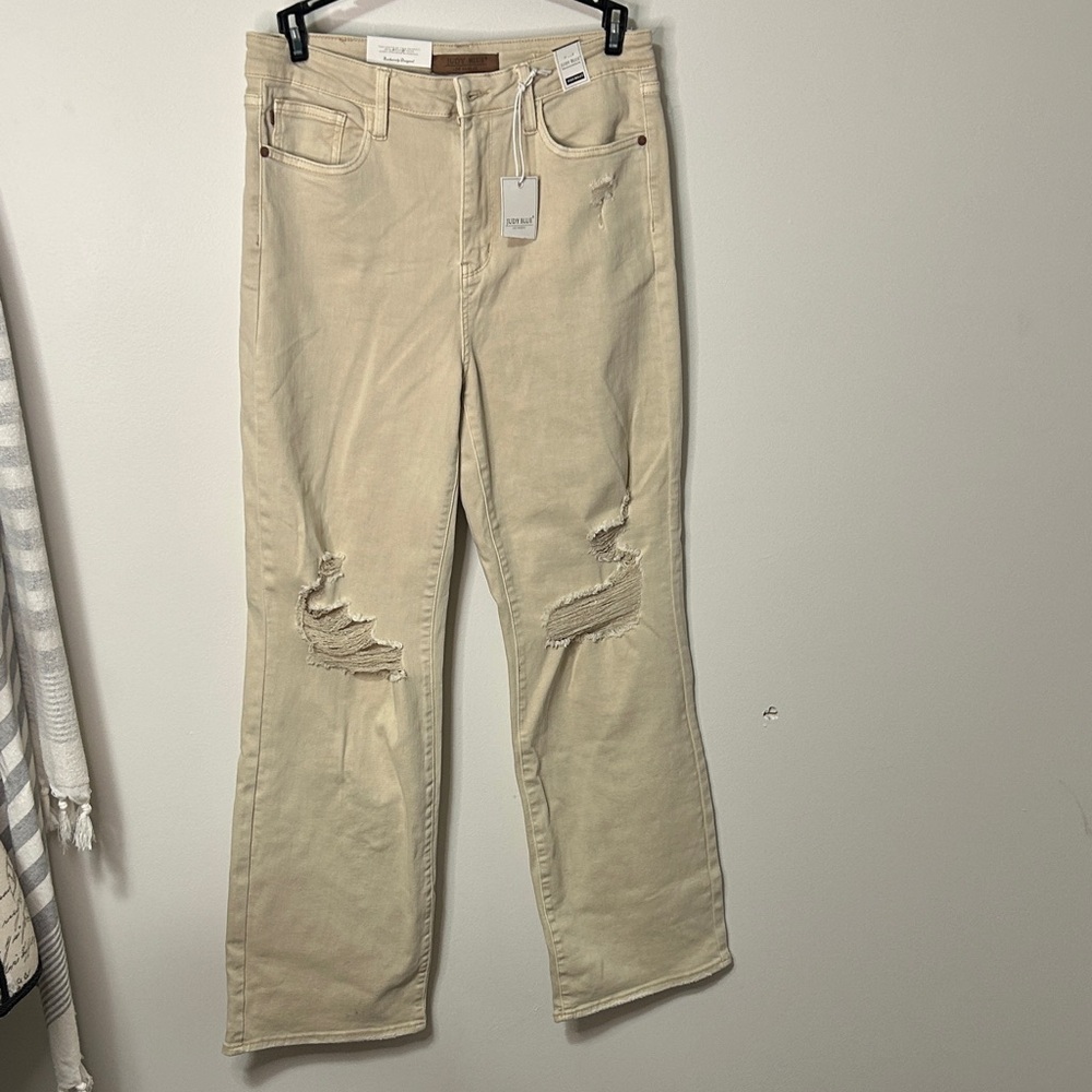 Judy Blue Cream Distressed Flare‎ Jeans size 13